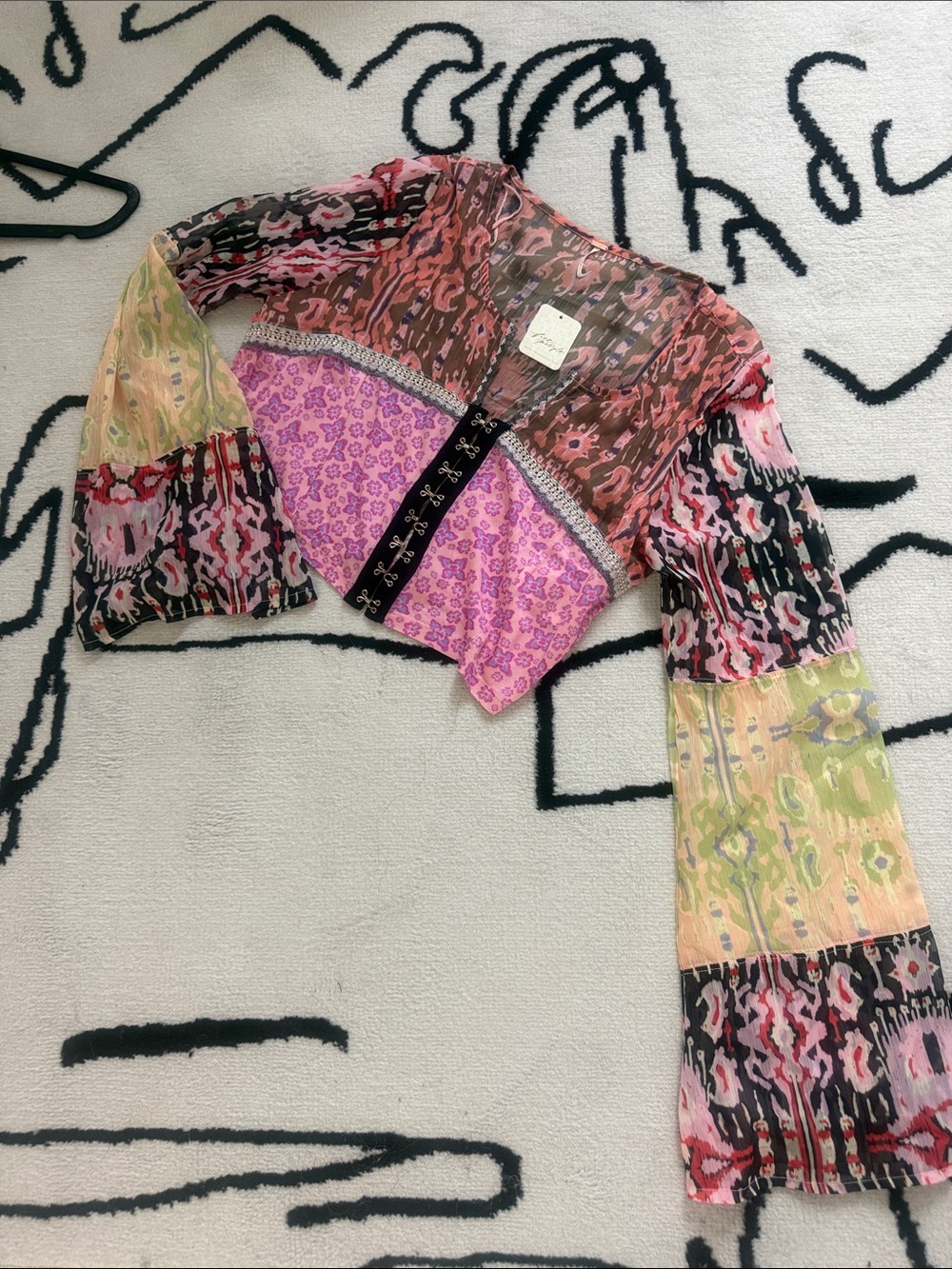 Free people Patchwork Multicolor Cropped Jacket - Women size L NWT